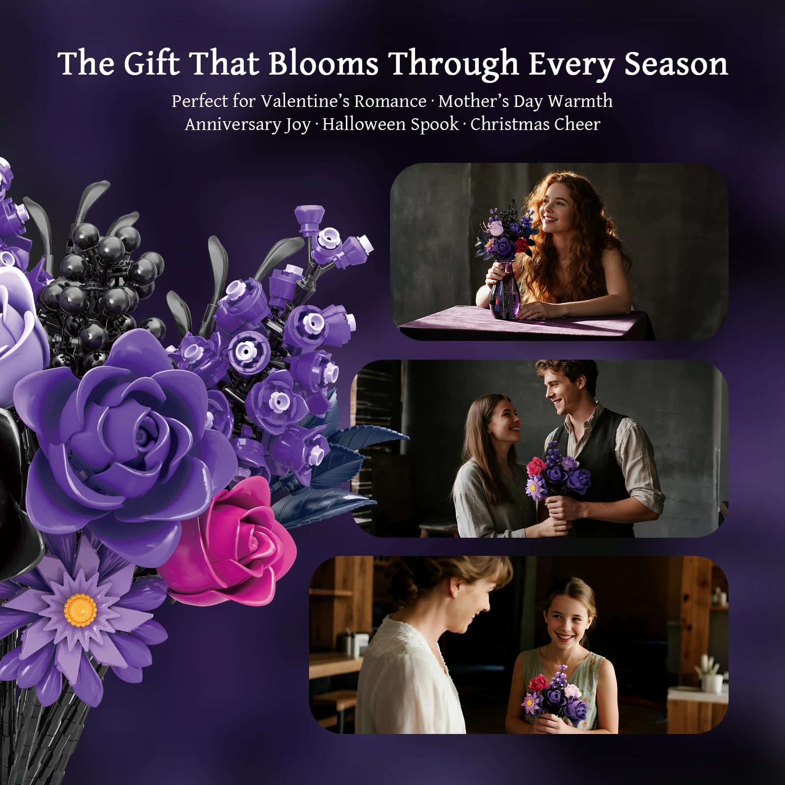 Ideas Halloween Blumen Rosen Spielzeug Klemmbausteine Bausteinen，Kompatibel Mit Lego Flowers Geschenk für Erwachsene Frauen Mädchen Home Deko für Geburtstag, Muttertag, Weihnachten 8-16+（822PSC） 4