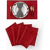 NATUS WEAVER 4 Piece Soft Caddice Faux Linen Place Mats Heat Resistant Dining Table Place Mats Kitchen Table Mats 12x18 Burgundy