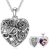 Seiyang Sterling Silver Skull Heart Locket Necklace That Holds Pictures - Skull Jewelry Gift for Women & Men (with Gift Box)