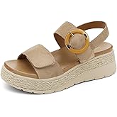 UBFEN Womens Espadrille Platform Sandals Low Wedge Heel - Orthopedic Arch Support, Cushion Insole, Comfortable Dressy Buckle Sandals for Walking and Vacation