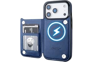 OT ONETOP ONETOP Compatible with Magsafe for iPhone 17 Pro Wallet Case with Card Holder, PU Leather Kickstand RFID Blocking Case, Double Magnetic Clasp and Durable Shockproof Cover 6.3 Inch (Blue)