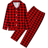 Umeyda Girls Fleece Pajamas Long Sleeve Flannel Button Down Sleepwear Kids Soft Fuzzy 2 Pieces Pjs Loungewear Sets