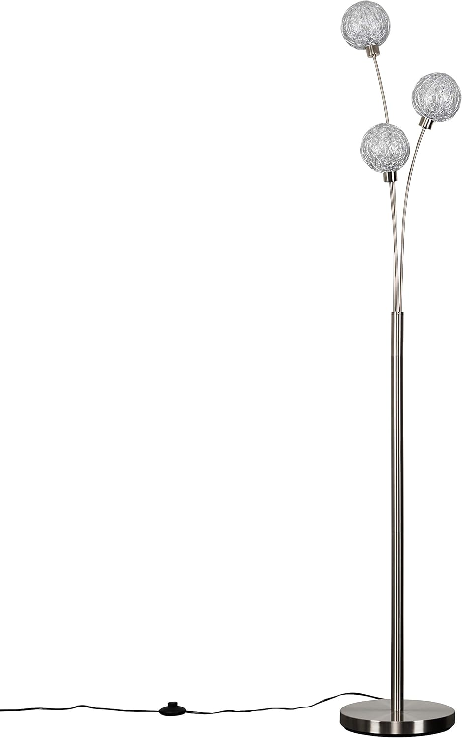 Contemporary 3 Way Brushed Chrome Floor Lamp with Metal Wire Globe
