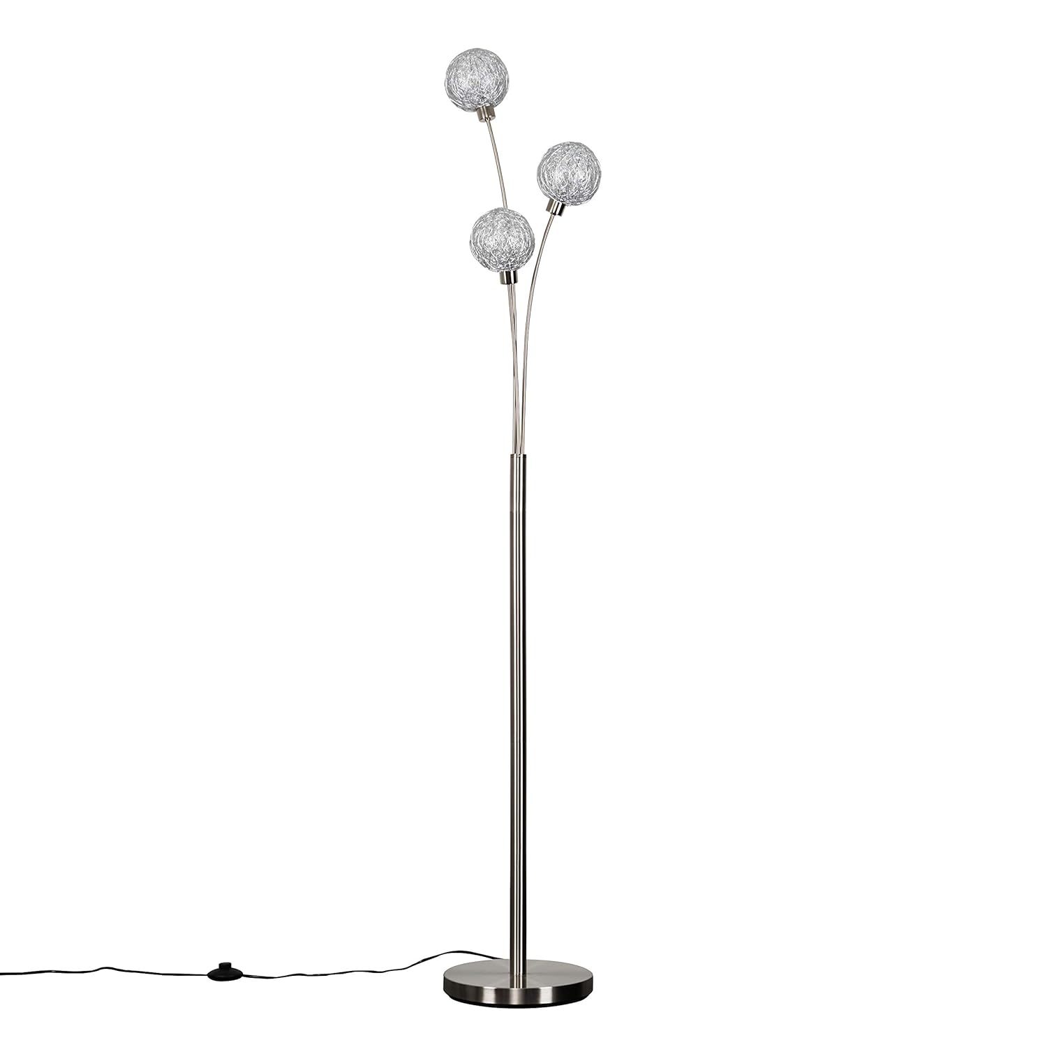Contemporary 3 Way Brushed Chrome Floor Lamp with Metal Wire Globe