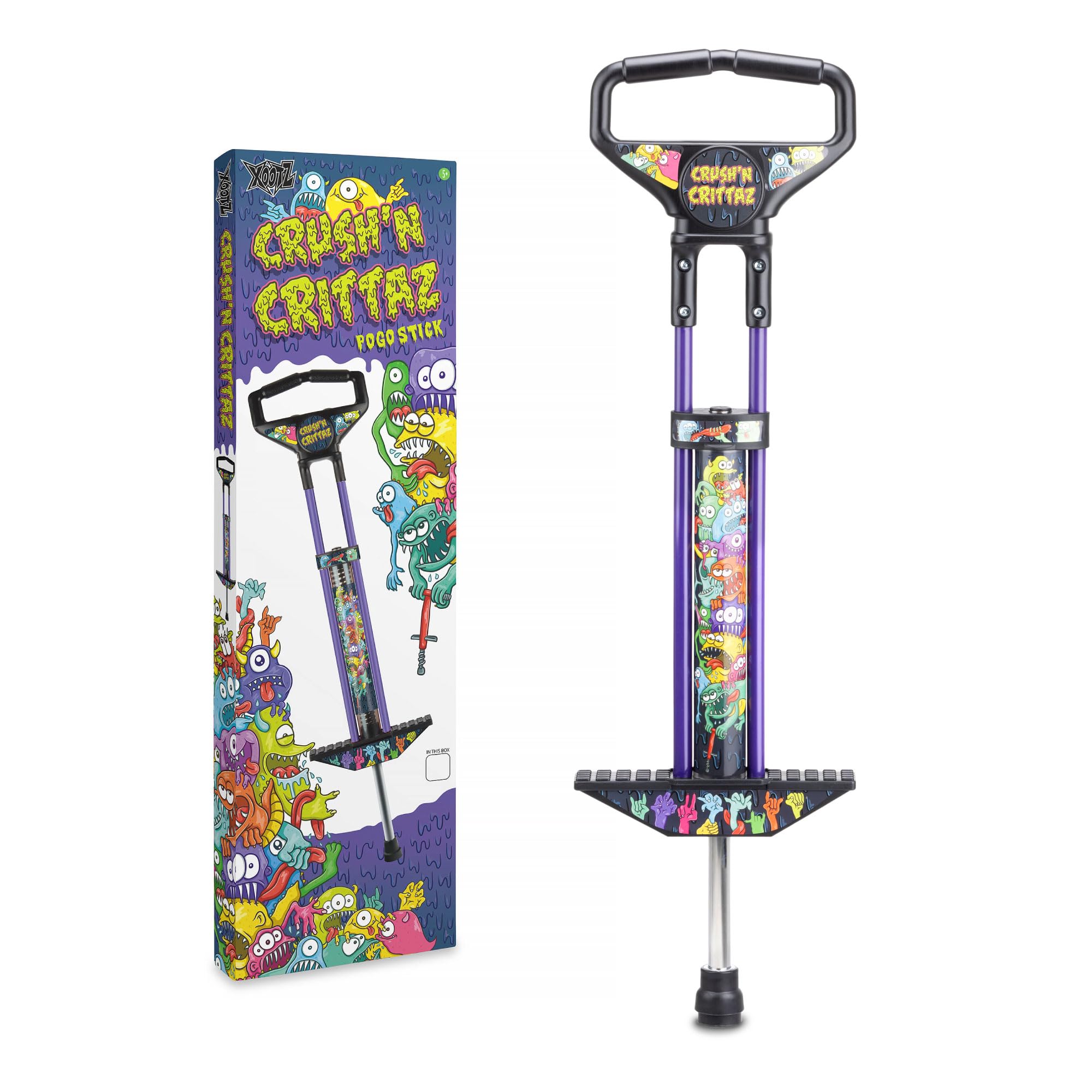 Xootz Pogo Stick Jumper Stick for Kids Boys and Girls, Crush N’ Crittaz Design, Purple