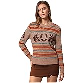 MakeMeChic Women's Grandpa Sweaters Vintage Pullover Crew Neck Long Sleeve Grunge Fall Sweater