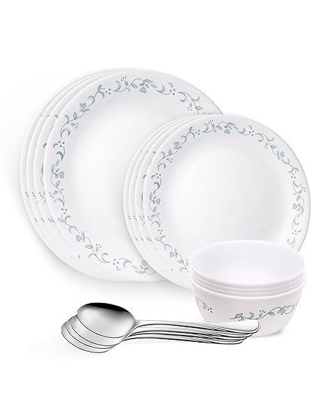 Corelle Vitrelle Glass Country Cottage Gift Dinner Set, 12-Pieces, White/Green
