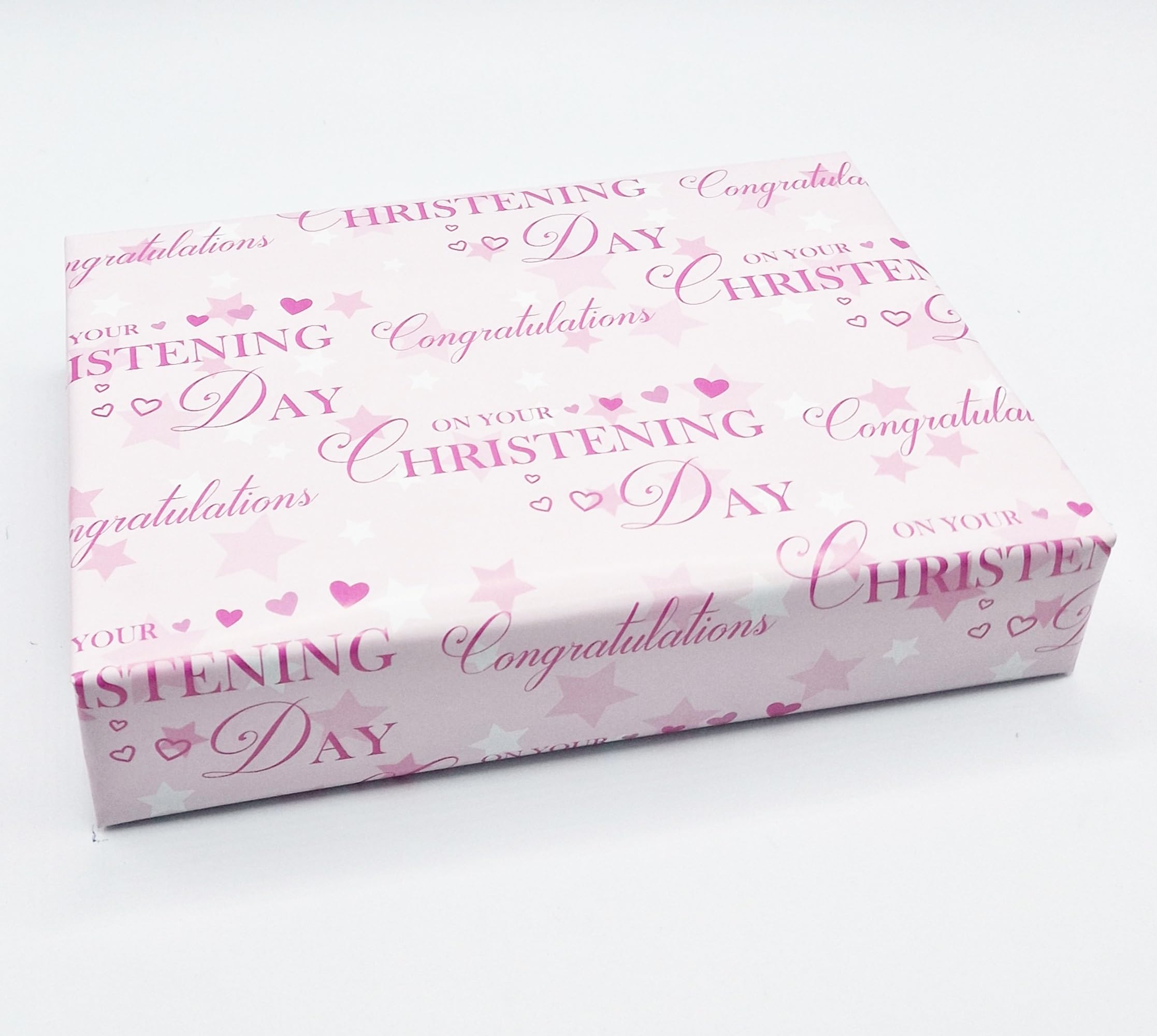 Party Angels 2 Sheets 2 Tags Congratulations On Your Christening Day Girl Wrapping Paper Gift Wrap Pink and White BGC)