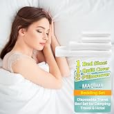 MAQIHAN Disposable Sheets for Travel - Disposable Bed Sheets Queen Size | 4PCS Disposable Bedding Set with Bed Sheet, Quilt Cover &amp; 2 Pillow Covers for Hotel, Cruise, Business Trip Essentials