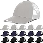 Jecery 15 Pack Unisex Mesh Trucker Hat Baseball Cap Bulk Adjustable Plain Blank Solid Color Polyester Hat for Men Women, Bulk Gifts for Church Men's Ballcap, Black, Navy, Gray