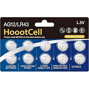 HoootCell LR43 Batteries AG12 Button Cell Battery 386 SR43 L1142 D301 1.5V Button Coin Cell Watch Battery (10)