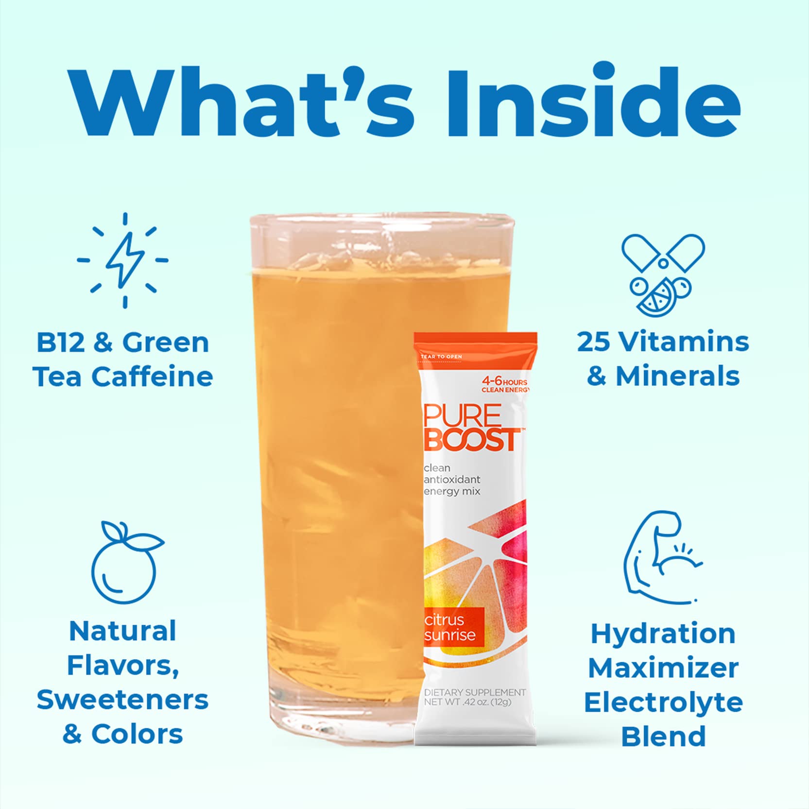 Pureboost Clean Energy and Superfoods Bundle. 60 Stick Packs Boosted with B12, Vitamin C and More. Fruity Combo Pack + Superfoods Combo Pack which Includes 7 Organic Superfoods + Apple Cider Vinegar