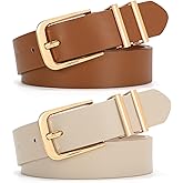 SANSTHS 2 Pack Women Belt for Jeans Pants, Simple Fashion Ladies Waist Belt with Gold Buckle, 1inch Width