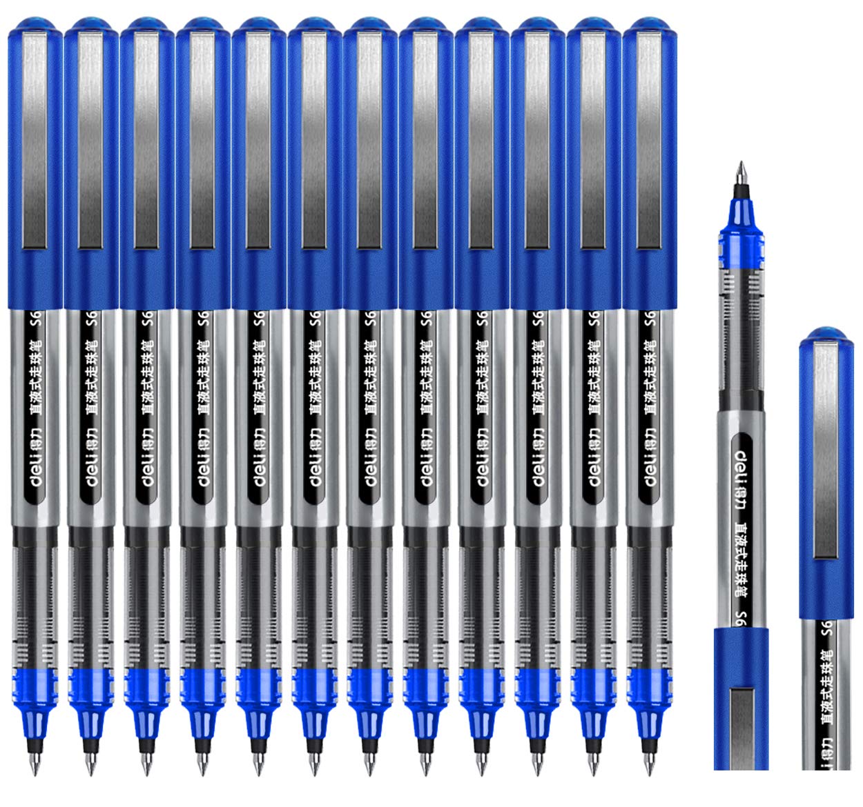 Surcotto Rollerball Pen, 0.5mm Blue Pens, Smooth Ballpoint Pen Quick-Drying Liquid Ink Rollerball Pens - Pack of 12