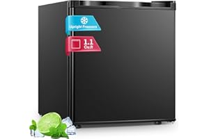 FOHERE 1.1 Cu.Ft Mini Freezer, Compact Countertop Freezer with Reversible Door and 7 Adjustable Temperature, Removable Wire Shelf for Home/Dorms/Apartment/Office, New Black