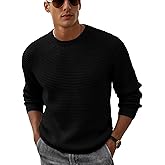 Askdeer Men's Pullover Sweater Waffle Textured Long Sleeve Knit Crewneck Casual Sweater