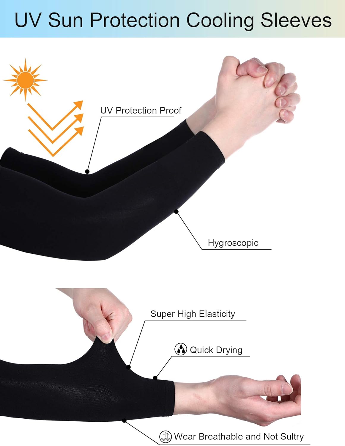 10 Pairs Cooling Sun Sleeves UV Protection Arm Sleeves Arm Cover Sleeve for Men Women (Black, Knitted Ice Silk) : Clothing