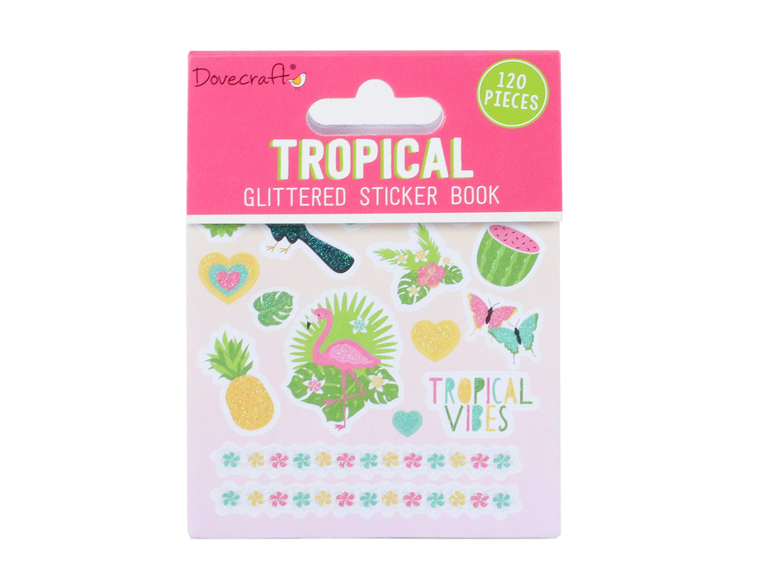 Dovecraft DCSTB009 Essentials Book-Tropical-108 Stickers-Glitter Designs-for Crafts, Stationery, Journaling, Paper, Tropical
