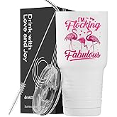 Onebttl Flamingo Gifts for Women, 30oz Flamingo Stainless Steel Insulated Tumbler with Straw, Lid, Message Card, Coffee Cup, Drinking Cups, Travel Mug, White, I'm Fabulous