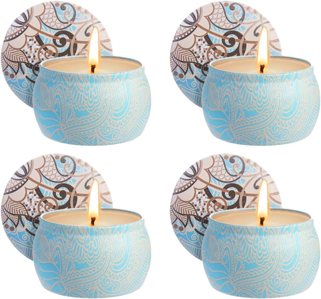Zeonetak Scented Candles Set for Women Aromatherapy Fragrance Tin Jar 4.8 oz Each 80 Hours Burn Time Cotton Wick Soot-Free Burns Soy Wax Candle Relaxation Stress Relief Birthday Gift (Lemongrass)