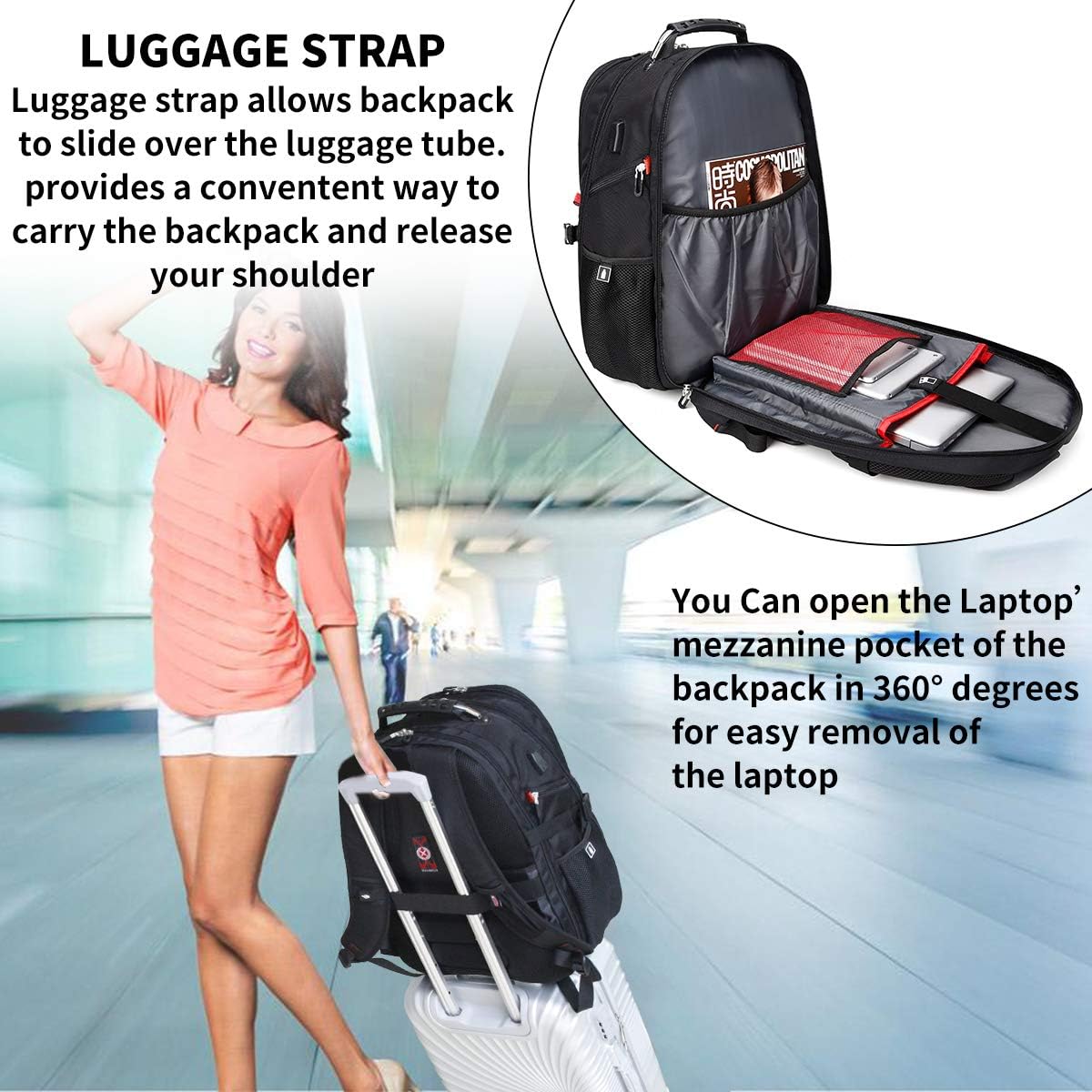 Durable 50L Travel Laptop Backpack with USB Charging Port fit 17 Inch Laptops: Computers & Accessories