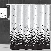 GKLEASG Halloween Shower Curtain, Black Flying Bat with Hooks 72x72 | Spooky Horror Scary Decor, Machine Washable, Quick Dry, Rustproof Grommets, Waterproof Polyester, for Bathroom Bathtub