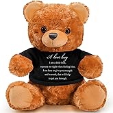 Meooeck Bear Plush Stuffed Animal Sympathy Gift with a Hug Sign Clothing Stuffed Bear Hug Emotional Gift for Condolences Memorial Comfort Loss of Loved One(Brown, Black)