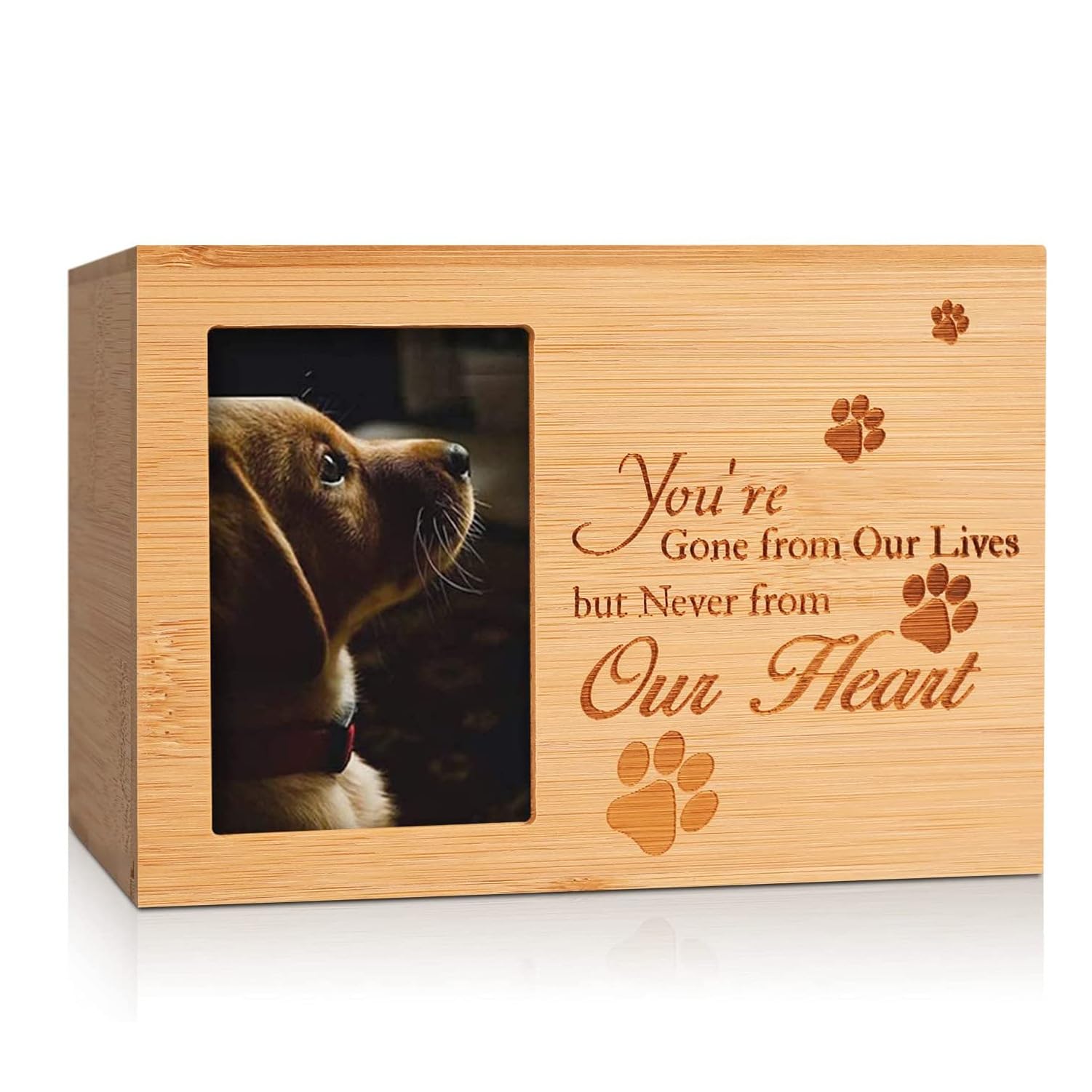 Namvo Pet Urns, Wooden Dog Ashes Box Casket Keepsake Memorial Gift Photo Box Pet Ashes Holder with Picture Frame