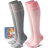Lalapapa Cotton Compression Socks for Women Men - 2 Pairs 20-30mmHg Circulation Grid Arch Support Socks, Breathable