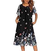 Ekouaer Womens Nightgown Short Sleeve House Dress with Pockets-Floral Print Mumu Dress