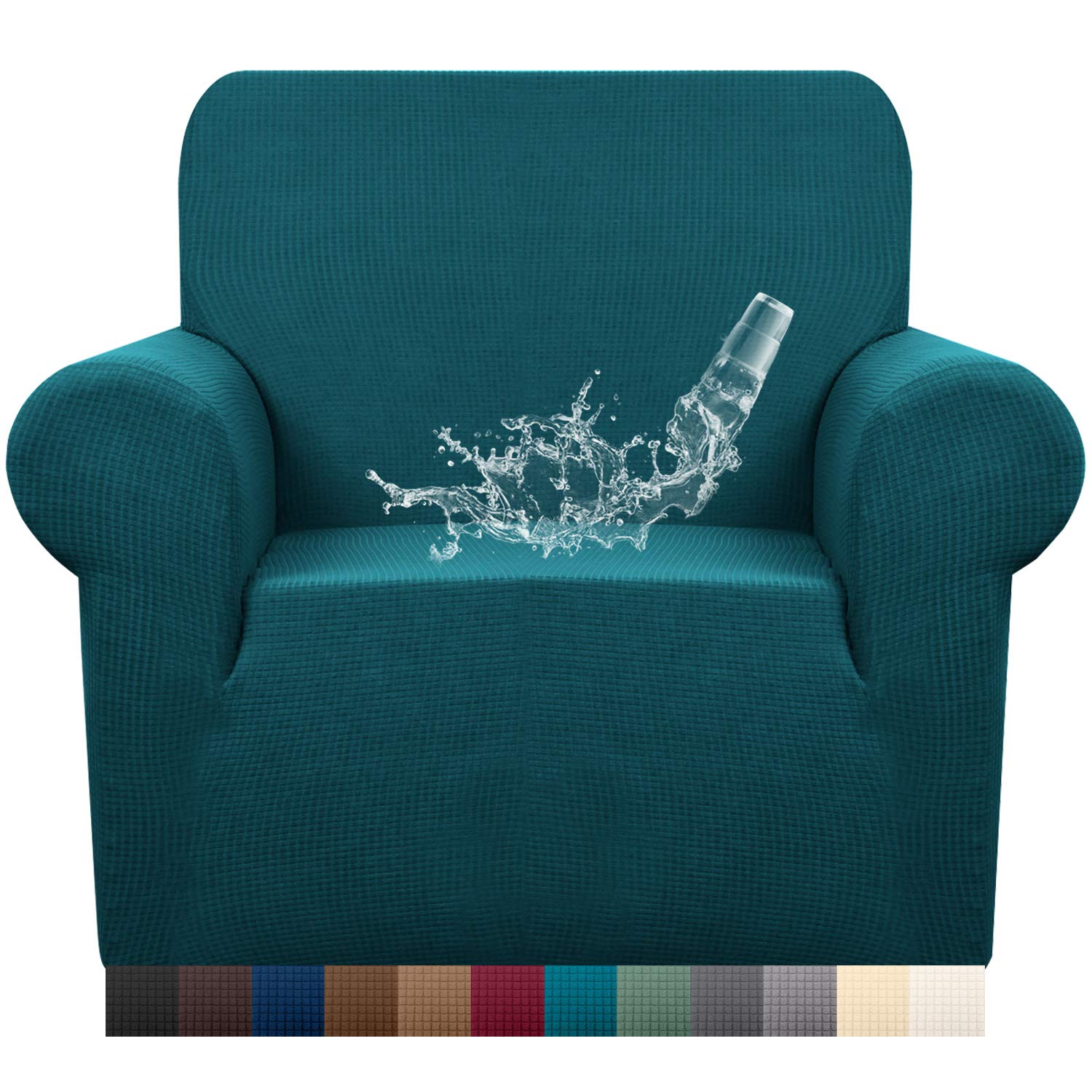 Granbest Premuim Water Repellent Armchair Covers 1 Piece Stretch Chair Slipcover for Living Room Non Slip Chair Protector Jacquard Sofa Cover 1 Seater Chair Covers (1 Seater, Blackish Green)