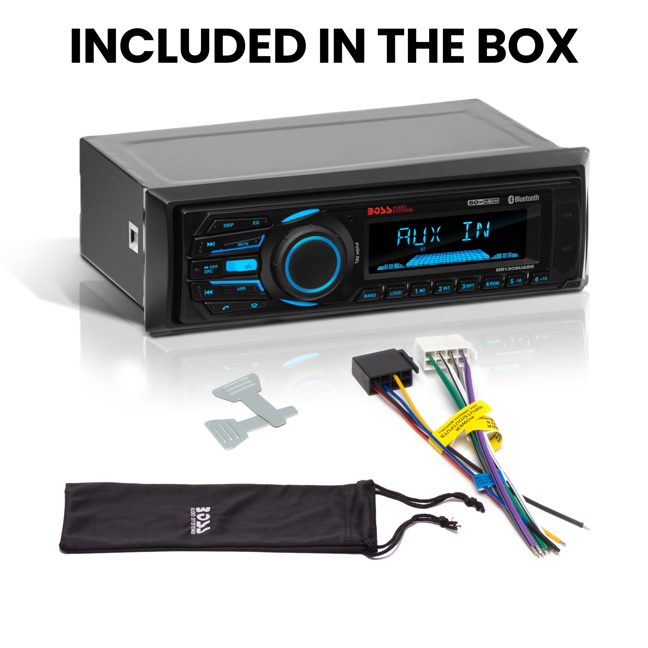 BOSS Audio Systems MR1308UABK Marine Boat Stereo – Single Din, Bluetooth, No CD DVD Player, AM/FM Radio Receiver, Aux-in, USB