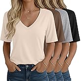 Oakgarden 4 Pack Women's Half Sleeve Shirts V Neck Tops Elbow Length Loose Fit Straight Hem T Shirts Casual Summer Tees