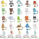 XLSXEXCL 20 Pcs Cute Animal Straw Cover Caps Compatible with Stanley Cup, Silicone Cute Reusable Straw Toppers for Cups 30&40 Oz Tumbler Accessories 10mm