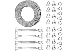 Fologtoo 3/16" Wire Rope Kit, 50ft Stainless Steel Cable with 4 Pcs 1/4 Turnbuckle, Clamp & Thimble, 3700lbs Breaking Strengt