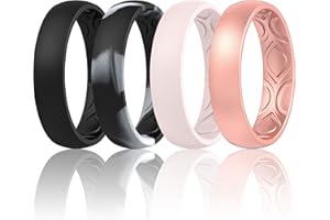 ThunderFit Women Breathable Air Grooves Silicone Wedding Bands Promise Rings 5.5mm Wide 1.8mm Thick - 1/4/8/12 Variety Multipack