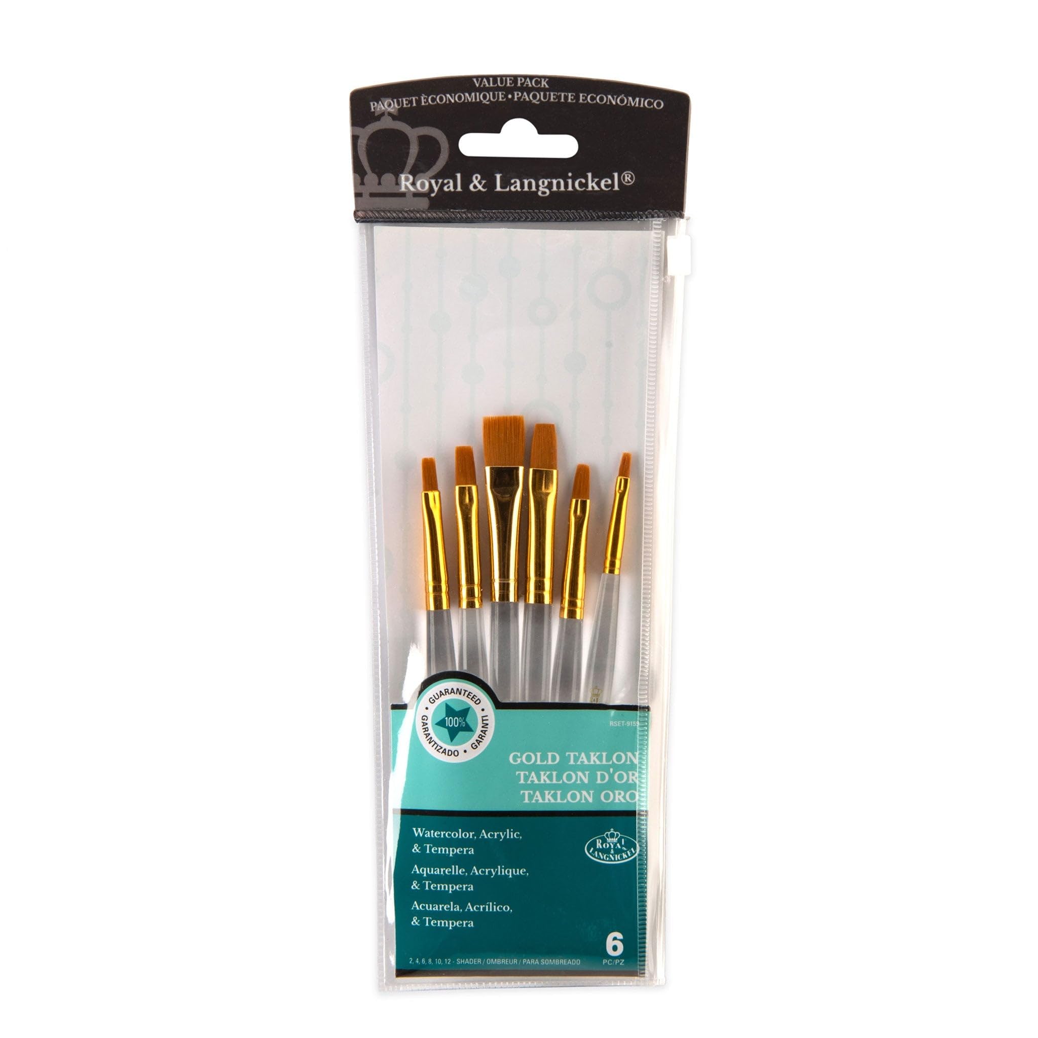Royal and Langnickel Shader Taklon Variety Brush Set - Gold (Pack of 6)