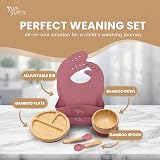 Yum Yum's Set of 6 Baby Weaning Plates Bowls Spoons Bamboo Suction Bibs Blush view 2