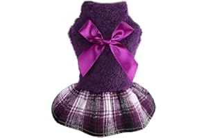 DAFUEN Dog Winter Clothes Puppy Dresses for Small Dogs Girl Fleece Warm Pet Sweater Dress Cold Weather Dog Coat Cute Cat Apparel Outfit Bowknot Doggy Skirt Tutu for Chihuahua Clothing (X-Small, Purple)