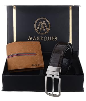 MarkQues Mens Tan and Brown Leather Wallet & Belt Combo (VK-2204 CL-02)
