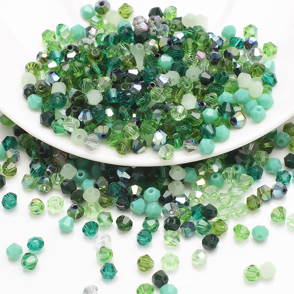 Pack of 200 4 mm Crystal Glass Beads Faceted Glass Beads Colourful Glass Beads Faux Pearls Multicoloured Assorted Beads Mixed Craft Beads for Craft Bracelet Necklaces Jewellery Green