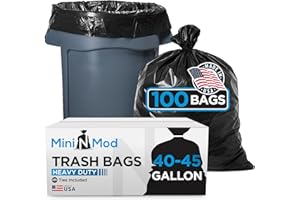 MINI N MOD 45 Gallon Trash Bags Heavy Duty | 100 Count | Fits 39 Gallon, 40 Gallon, 44 Gal, 45 Gal Trash Cans | Large Black Garbage Bags for Outdoor, Leaf, Commercial Use