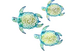 YOUIN Set of 3 Metal Sea Turtle Beach Theme Decor Wall Art Decorations for Indoor Outdoor Bathroom Garden