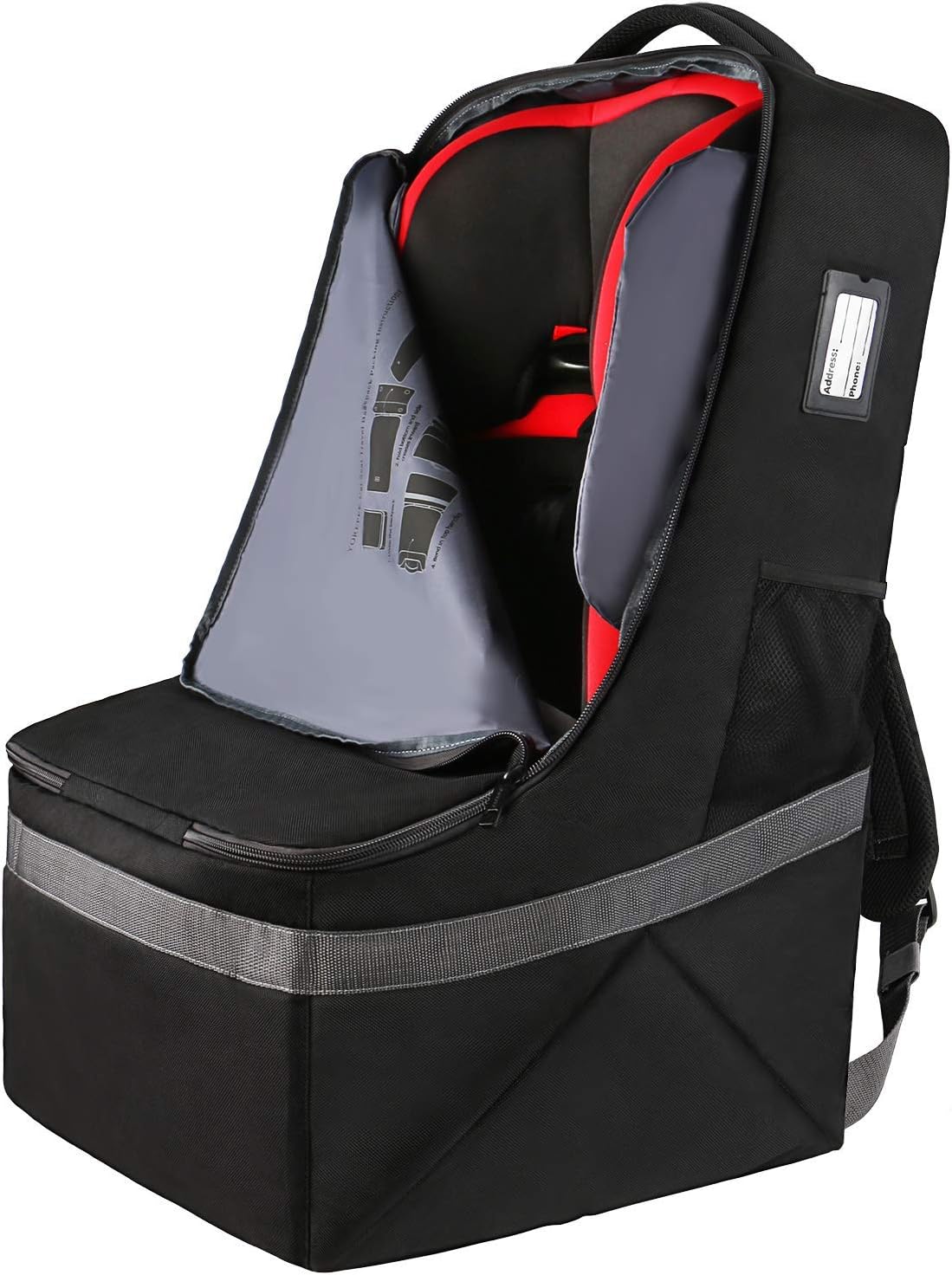 Transport bag for child seat, gate check travel bag with backpack, ultra light, foldable children's car seat bag, transport backpack, waterproof, good for aeroplanes and storage, black multi-way