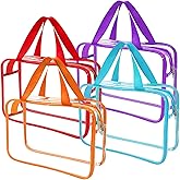 YOQIVEXU 4 Packs Large Clear Makeup Bag, Waterproof Clear Comestic Toiletry Organizer Bags with Handle, Reusable PVC Storage Bags with Zipper for Travel