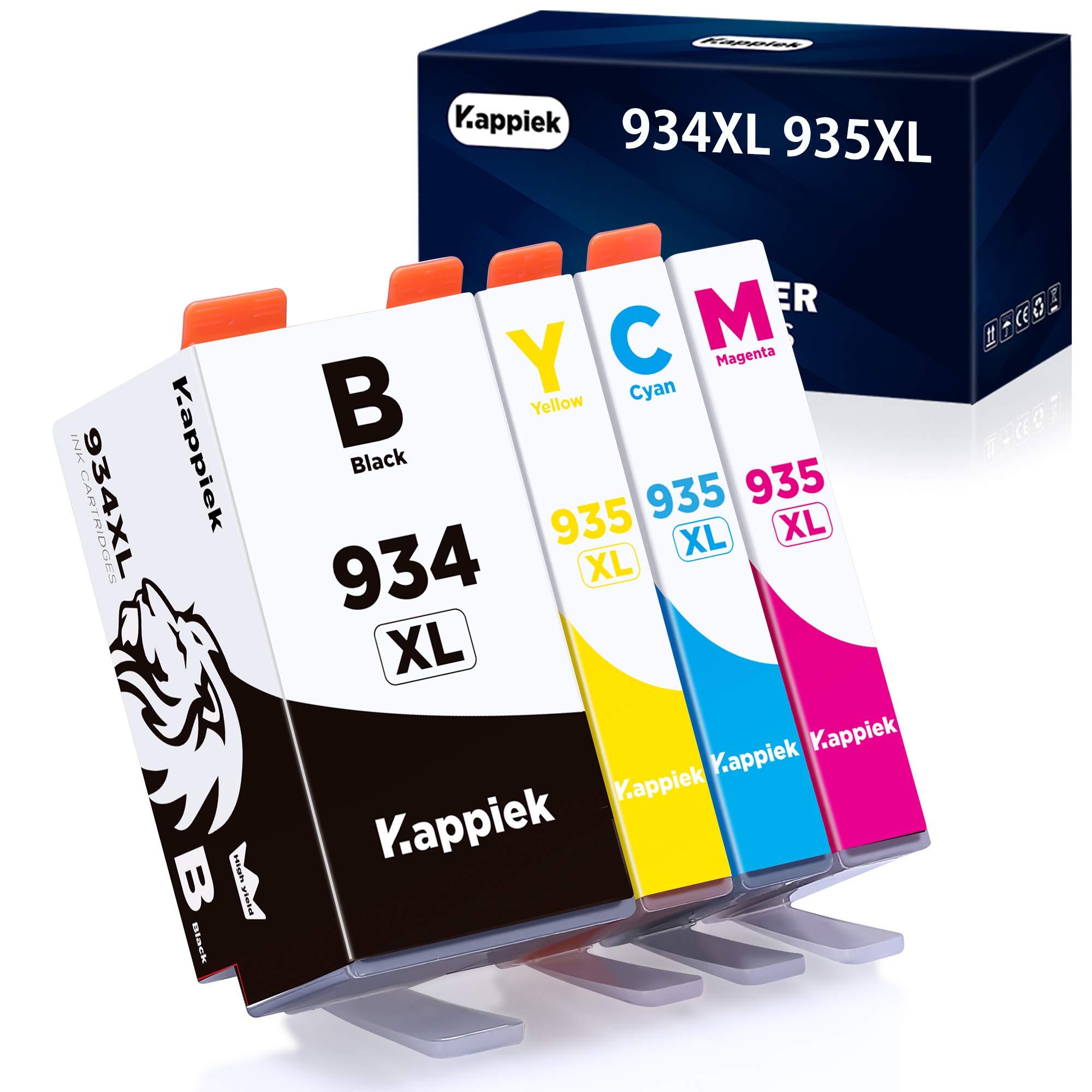 Photo 1 of Kappiek 934XL 935XL Compatible Ink Cartridge Replacement for HP 934 and 935 Ink Cartridges for HP Officejet Pro 6830 6230 6815 6835 6812 6820 6220 Printer (1 Black, 1 Cyan, 1 Magenta, 1 Yellow)