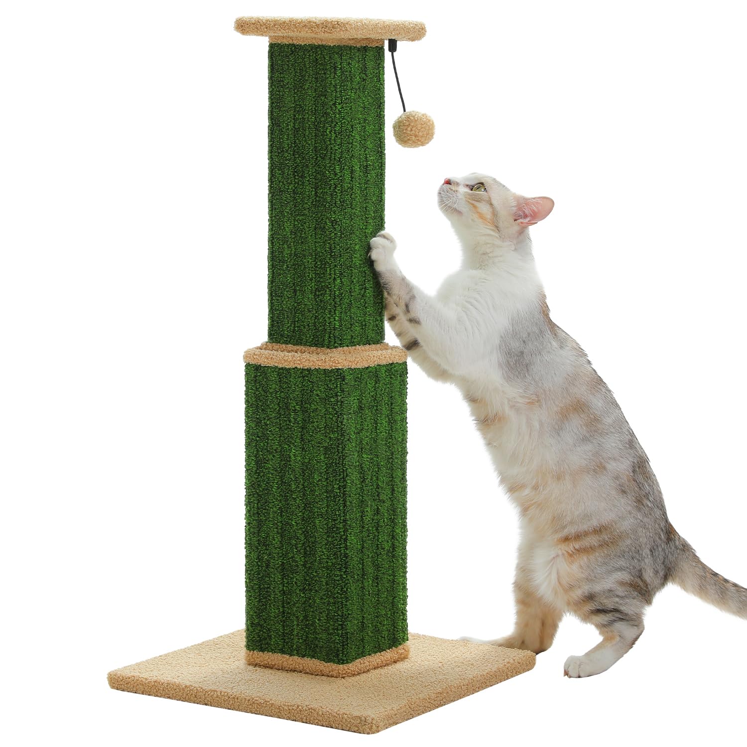 Photo 1 of PAWZ Road Carpet Cat Scratching Post 32” Tall Scratching Post for Indoor Cats Adults Ultimate Scratch Post with Carpet, Large Base and Removable Dangling Ball- Green