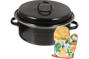 JOINPAYA 24cm Enamel Covered Roasting Pan with Lid, Multi-Function Iron Roaster for Oven Baking and Roasted