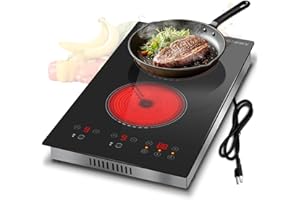 2 Burner Electric Cooktop 12 Inch, Nefaracy 110V Electric Stove with Touch Control, 2000W Ceramic Cooktop, Built-in & Countertop, Overflow Protection, Safety Lock, Timer(Plug in)