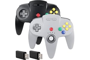 2 Pack 2.4 GHz Wireless N64 Controller, w/USB Dongle, Compatible with Windows Laptop PC iOS Mac Linux Raspberry Pi, NS/NSO - 